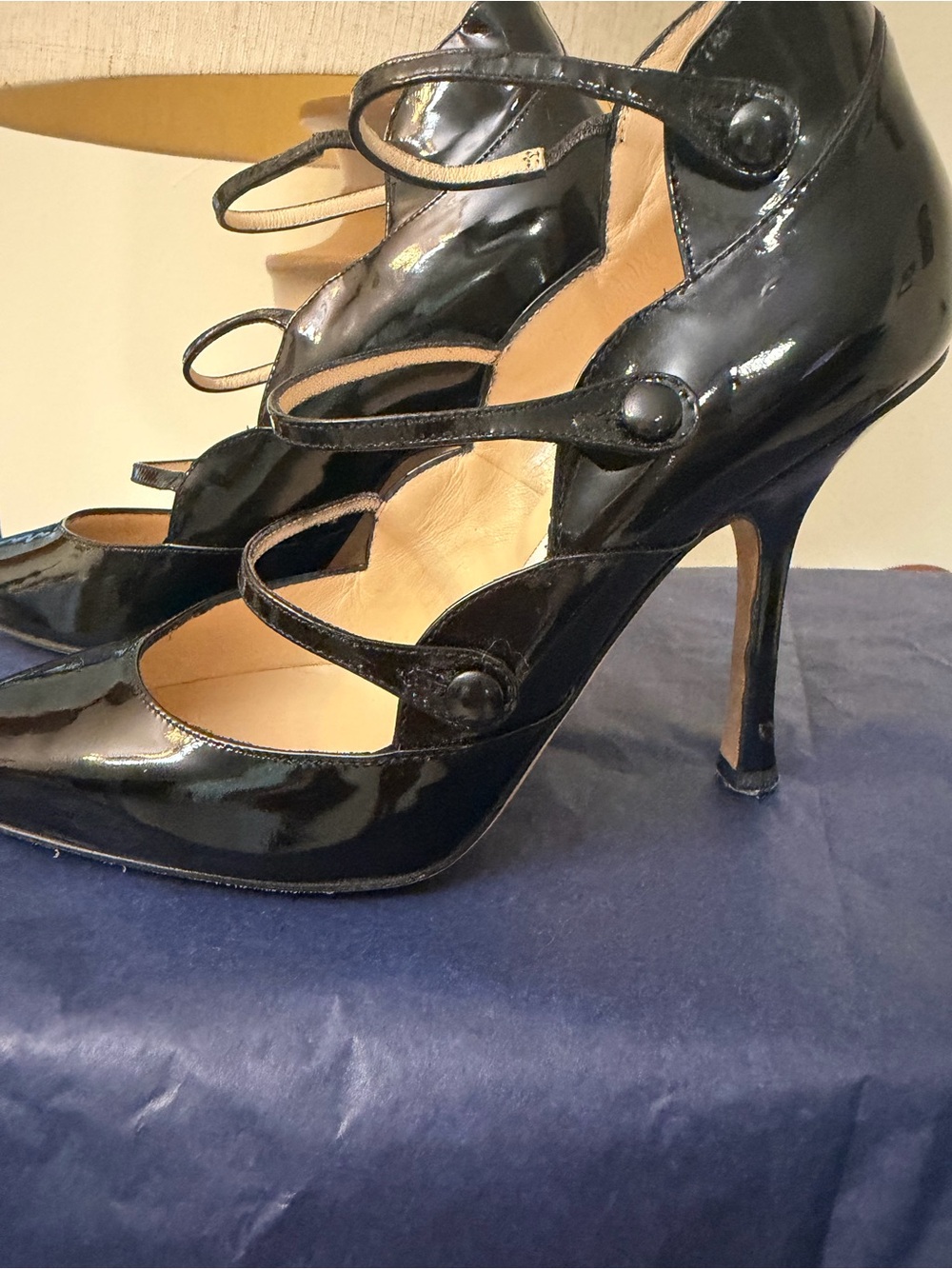 Jimmy Choo Black Patent Leather Multi-Strap Pointed Pumps - Picture 5 of 6